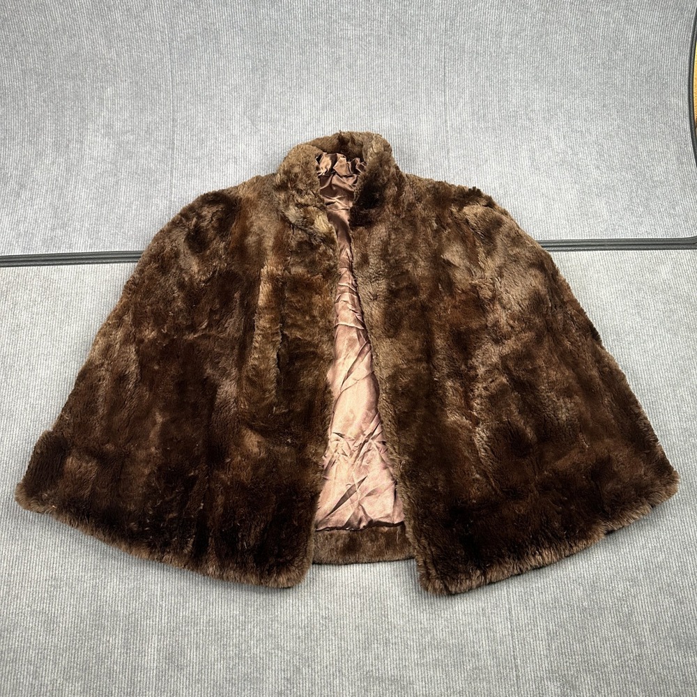 Vintage Chocolate Brown Faux Fur Capelet Open Front Evening Wrap Shrug